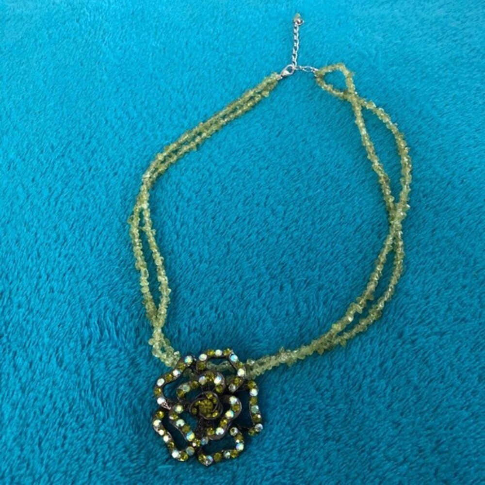 Women's Green Floral Statement Necklace Double Strand Brooch Pin